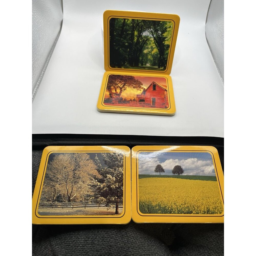 4 - COUNTRY SCENE COASTER'S WITH FELT BACKS VINTAGE SEE ALL